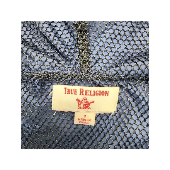 True Religion Youth Boys Navy Foil Print‎ Hooded Windbreaker , Size 7 - Picture 7 of 7